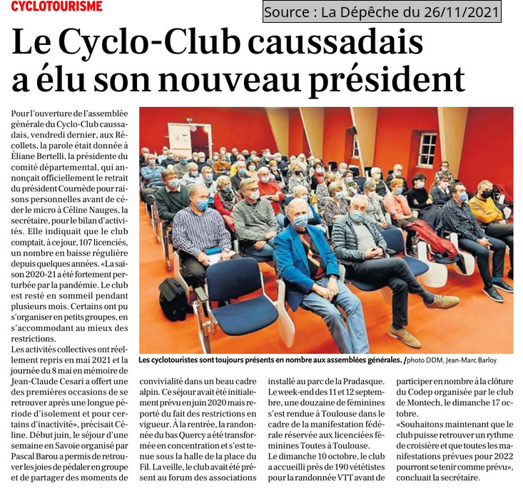 2021 11 26 Article La Depeche AG Cyclo Club Caussadais 01