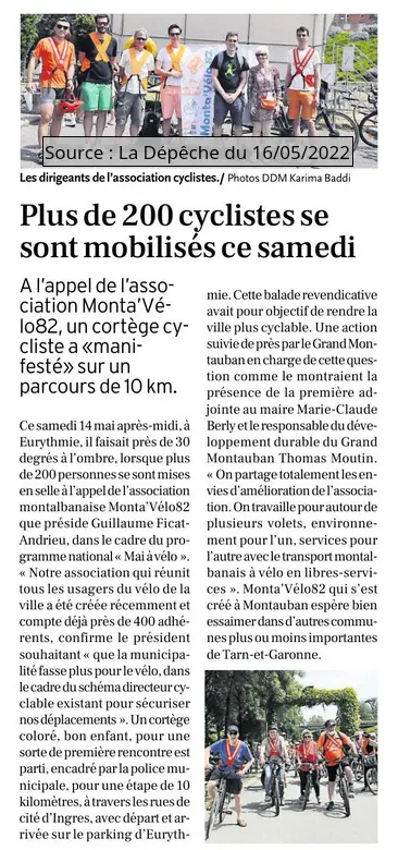 2022 05 16 article presse La Depeche Monta velo v2