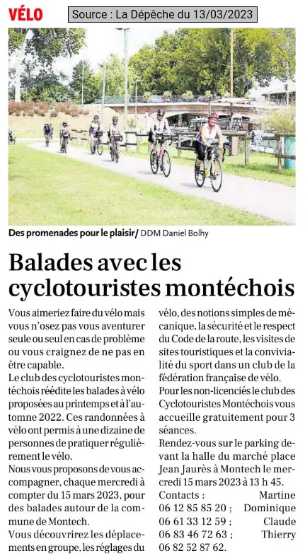 2023 03 13 article presse cyclotouristes montechois