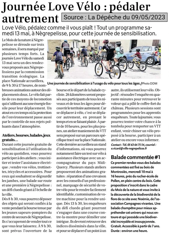 2023 05 09 article presse journee love velo Negrepelisse