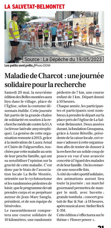 2023 05 19 article presse La Salvetat Belmontet les belles montees