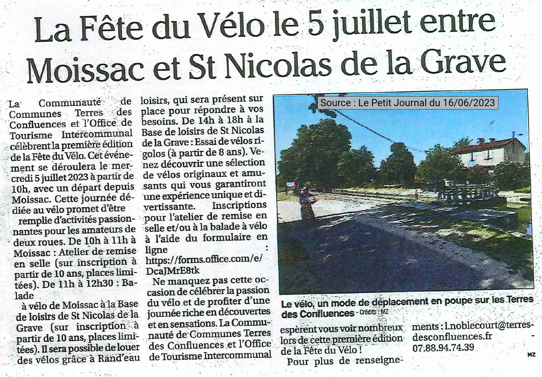 2023 06 16 Article Le petit Journal du Tarn et Garonne fete du velo Moissac St Nicolas 