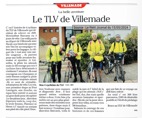 2024 05 15 Article Le petit Journal du Tarn et Garonne TLV Villemade 