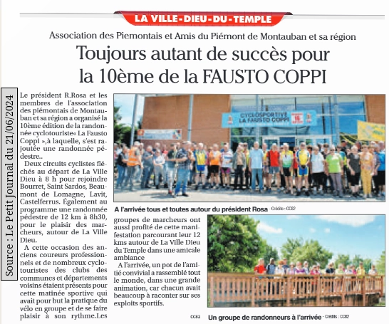 2024 06 21 Article Le petit Journal du Tarn et Garonne la Fausto Coppi 