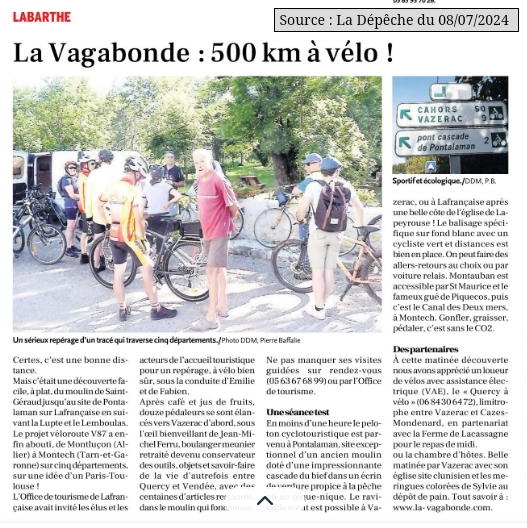 2024 07 08 Article La Depeche veloroute la vagabonde