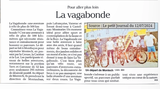2024 07 12 Article Le Petit Journal sur la veloroute la vagabonde
