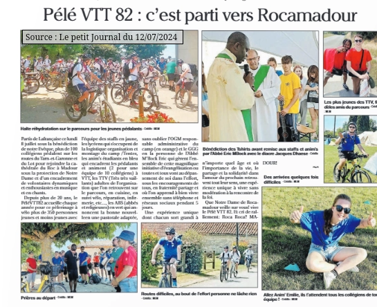2024 07 13 Article Le Petit Journal pelerinage a velo de Lafrancaise a Rocamadour
