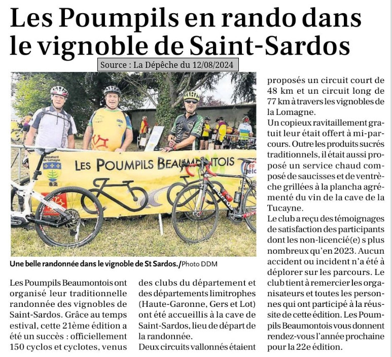 2024 08 12 article presse rando des vignobles Pompils Beaumontois
