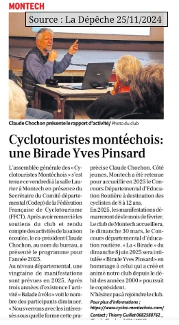 2024 11 25 article presse La Depeche AG Cyclotouristes montechois