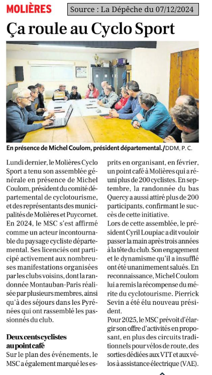 2024 12 07 Article La Depeche AG 2024 Molieres Cyclisme