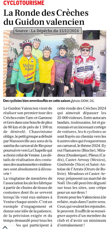 2024 12 15 Article La Depeche ronde des creches Guidon Valencien