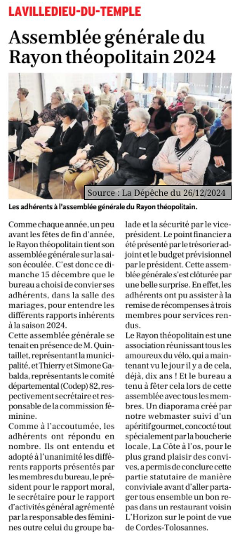 2024 12 26 Article La Depeche AG 2024 Rayon Theopolitain