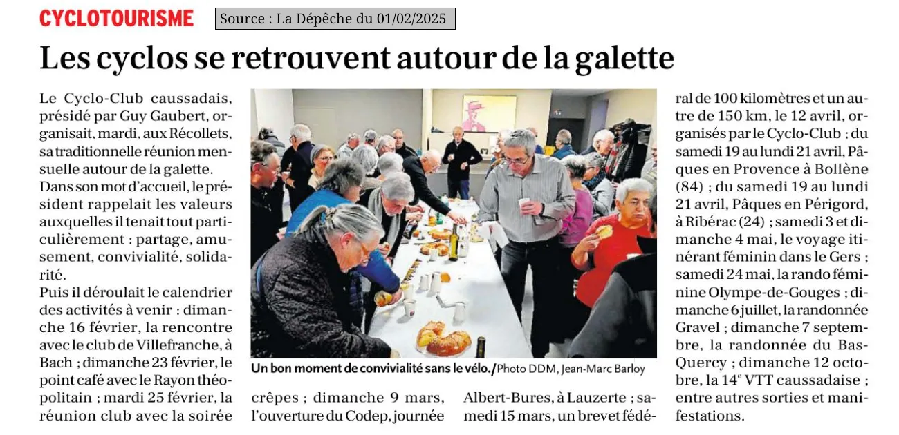 2025 02 01 article presse La Depeche galette des rois cyclo club caussadais