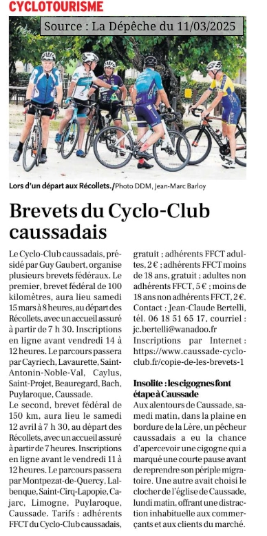 2025 03 11 article presse brevet federal 100 Cyclo club caussadais