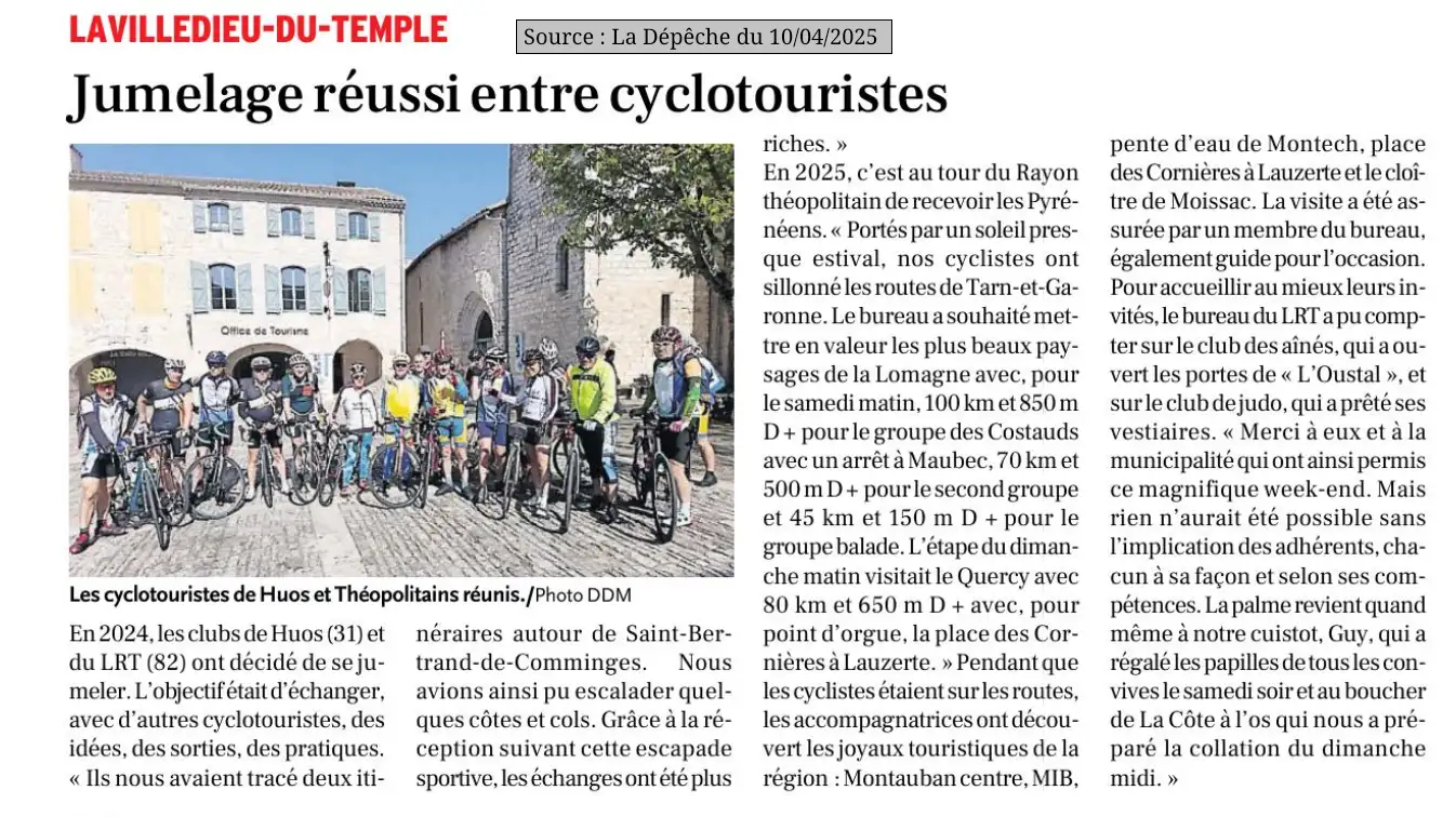 2025 04 10 Article La Depeche jumelage Rayon Theopolitain et club de Huos 31