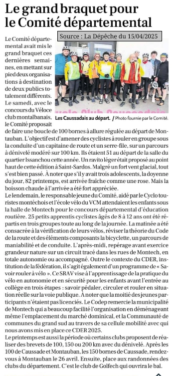 2025 04 15 article presse resume actions debut saison cyclotouriste