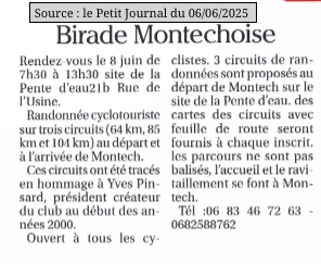 2025 06 06 article presse Petit Journal annonce rando CTM birade montechoise