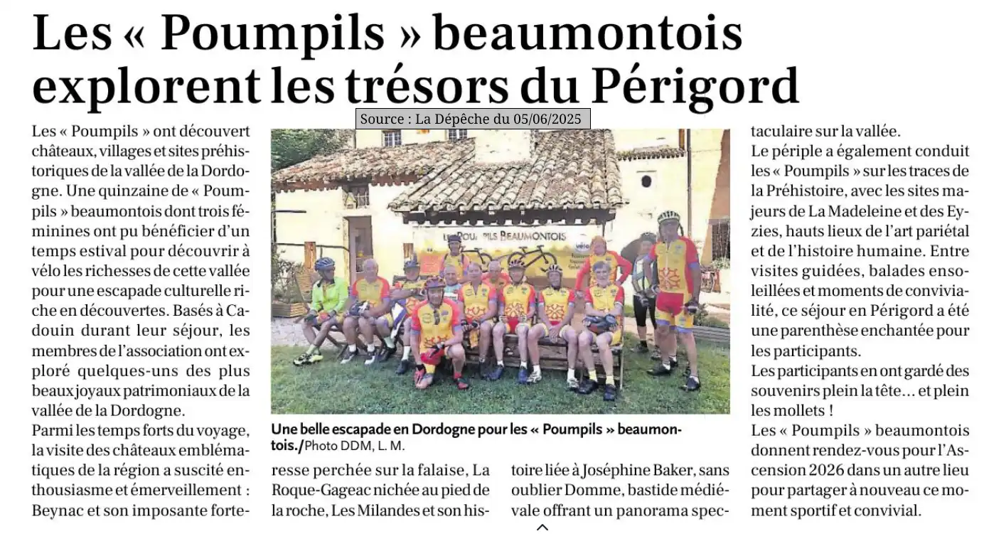 2025 06 05 article presse La Depeche Les Poumpils Beaumontois a Cadouin
