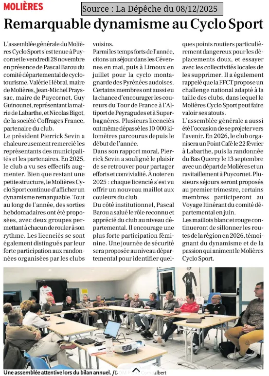 2025 12 08 Article La Depeche AG 2025 Molieres Cyclisme