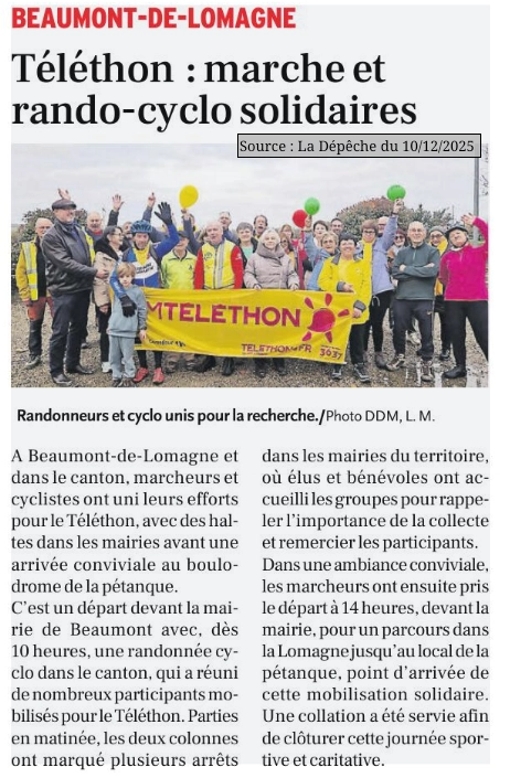 2024 12 10 article La Depeche club Poumpils Beaumontois Telethon 2025