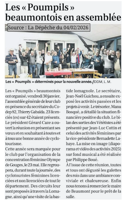 2026 02 04 article La Depeche AG 2025 Pompils Beaumontois