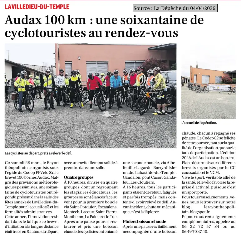 2026 04 04 article presse Audax 100km Rayon Theopolitain